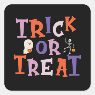 Trick or Treat Funny Halloween Ghost Skelett Quadratischer Aufkleber