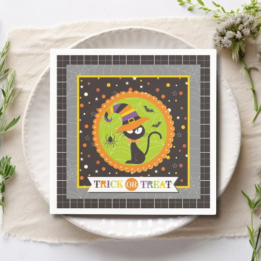 Trick or Treat Halloween Black Cat Hexe Serviette