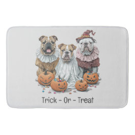 Trick or Treat Halloween English Bulldogs Pumpkin Badematte