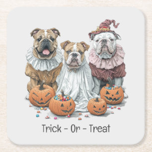 Trick or Treat Halloween English Bulldogs Pumpkin Rechteckiger Pappuntersetzer