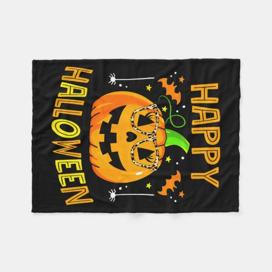 Trick Or Treat Halloween Funny Pumpkin Happy Hallo Fleecedecke (Vorderseite (Horizontal))