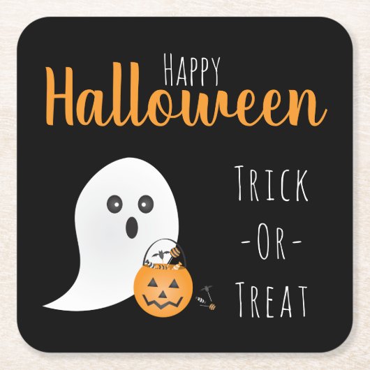 Trick or Treat Happy Halloween Ghost Spooky Rechteckiger Pappuntersetzer (Vorderseite)