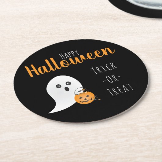Trick or Treat Happy Halloween Ghost Spooky Runder Pappuntersetzer (Angewinkelt)