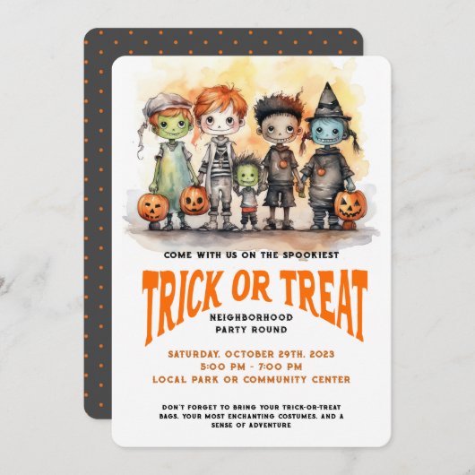 Trick or Treat Kids Halloween Party Einladung (Vorne/Hinten)
