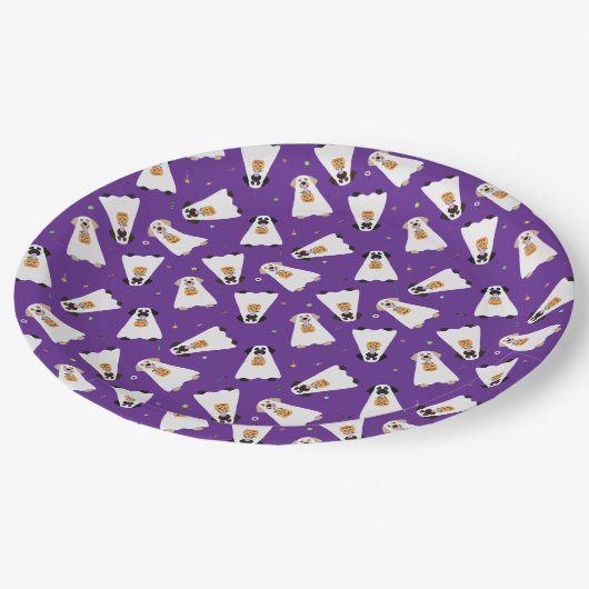 Trick or Treat Labrador Retriever Ghost Hunde Pappteller (Schrägansicht)