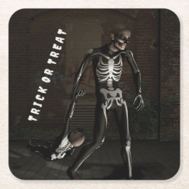 Trick or Treat. Man dressed as skeleton Rechteckiger Pappuntersetzer