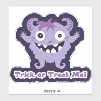 Trick or Treat Me! – Cute Purple Horned Monster Aufkleber