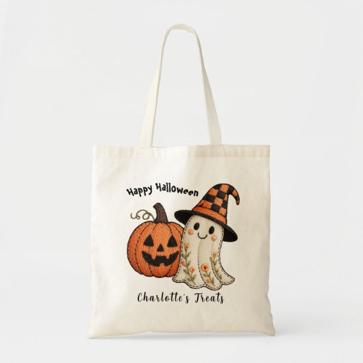 Trick or Treat Pumpkin Ghost Budget Halloween Tragetasche (Vorne)