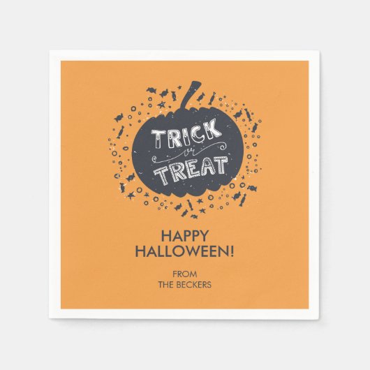 Trick or Treat Pumpkin Halloween Paper Napkin Serviette (Vorderseite)