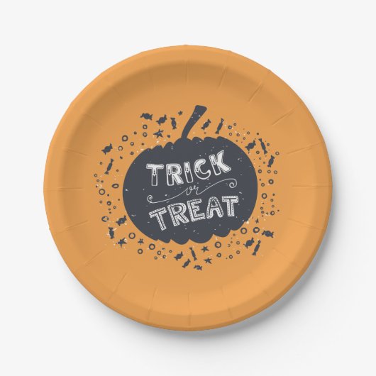 Trick or Treat Pumpkin Halloween Papierplatte Pappteller (Vorderseite)