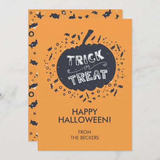 Trick or Treat Pumpkin Happy Halloween Card Einladung (Vorne/Hinten)