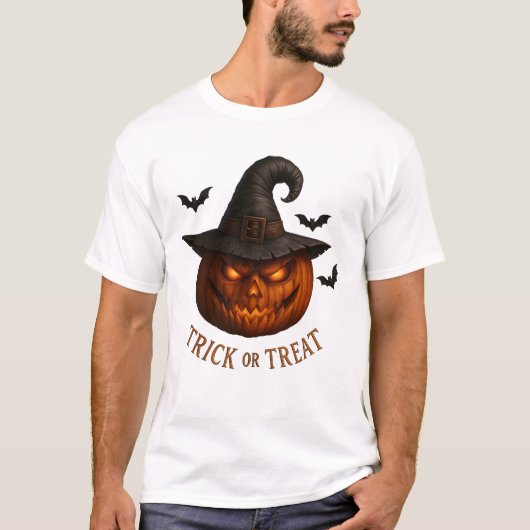 Trick or Treat Pumpkin Witch Hat Halloween Design T-Shirt (Vorderseite)
