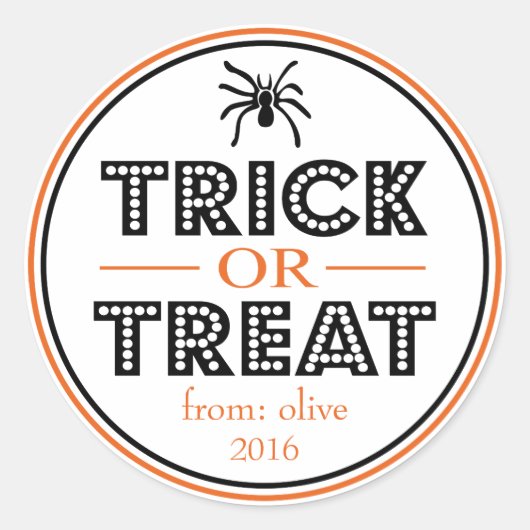 Trick or Treat Spider (schwarz / orange) Runder Aufkleber (Vorderseite)
