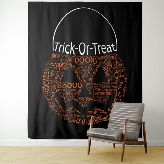 Trick or Treat Spooky Halloween Pumpkin Typografie Wandteppich (Beispiel)
