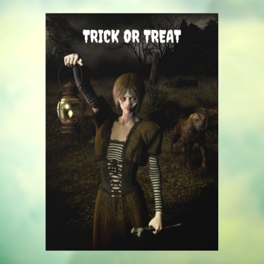 Trick or Treat. Thin female carrying lamp Fensteraufkleber (Blatt 3)