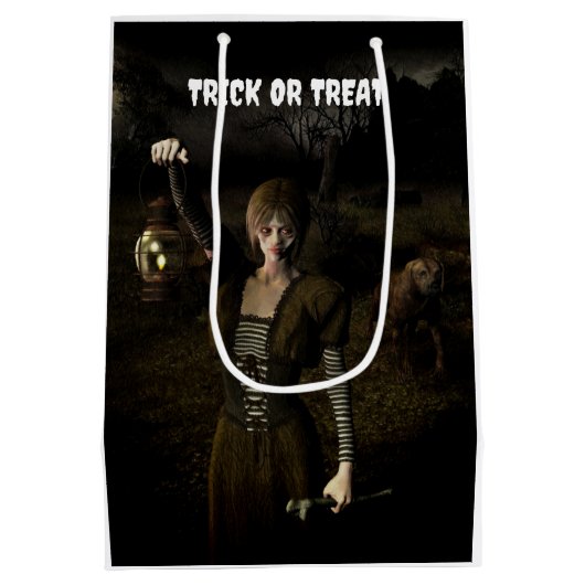 Trick or Treat. Thin female carrying lamp Mittlere Geschenktüte (Rückseite)