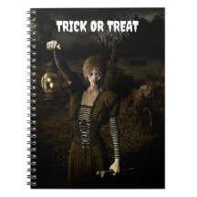Trick or Treat. Thin female carrying lamp