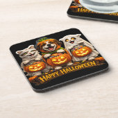 Trick or treat trio whimsical happy Halloween Squa Getränkeuntersetzer (Linke Seite)