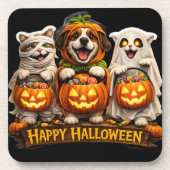 Trick or treat trio whimsical happy Halloween Squa Getränkeuntersetzer (Vorderseite)