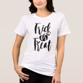Trick or Treat Typographic Brush Script Pumpkin Tri-Blend Shirt (Vorderseite)