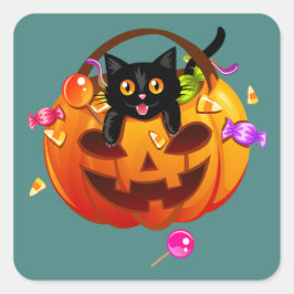 Trick-or-Treating Halloween-Party Cat Quadratischer Aufkleber