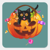 Trick-or-Treating Halloween-Party Cat Quadratischer Aufkleber (Vorderseite)