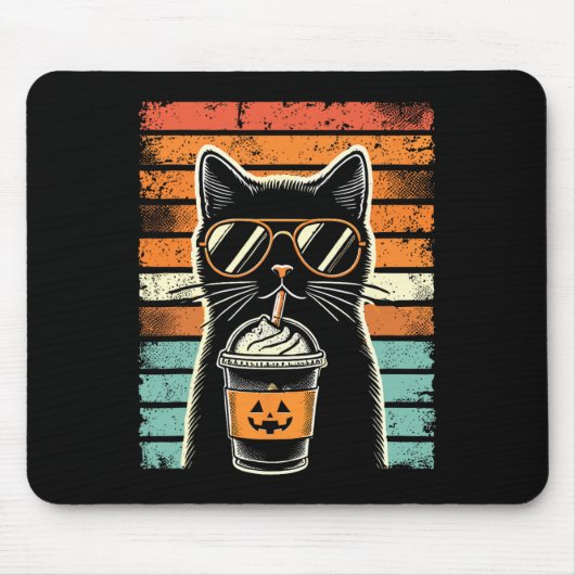 Trick or Tree Black Cat Hipster Funny Halloween B Mousepad (Vorne)