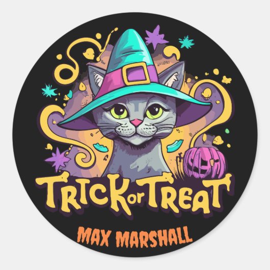 Trick or Tree Cat - Nachtschwärmer Rosa Schwarz Runder Aufkleber (Vorderseite)