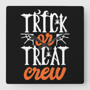 Trick or Tree Crew Funny Niedlich Moon Beängstigen Quadratische Wanduhr