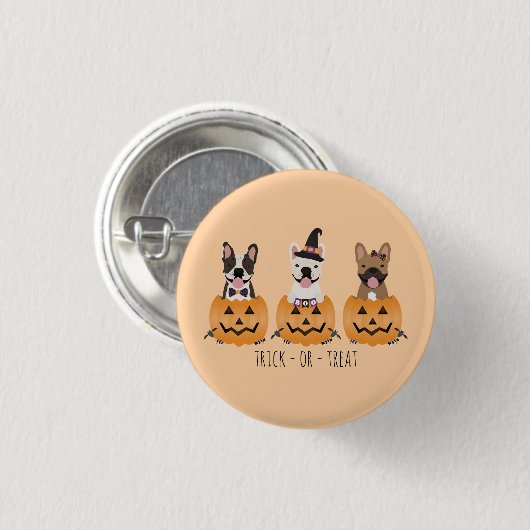 Trick or Tree French Bulldogs Pumpkin Button (Vorne & Hinten)