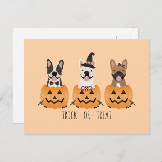 Trick or Tree French Bulldogs Pumpkin Postkarte (Vorne/Hinten)