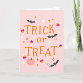 Trick or Tree Pink Halloween Grußkarte Dankeskarte (Vorderseite)