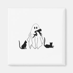 Trick or Treue Spooky Ghost Black Cat Pocket Magnet