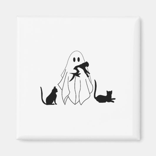 Trick or Treue Spooky Ghost Black Cat Pocket Magnet (Vorne)