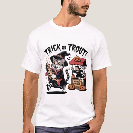 Trick or Trout! Funny Witch Cat Tee (Vorderseite)