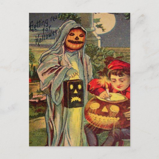 Trick R' Leckerei Ghost Kürbislaterne Pumpkin Postkarte (Vorderseite)