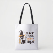 Trick Rawr Leckerei Black Cat White Halloween Tasche (Vorderseite)