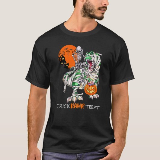 Trick Rawr Leckerei Skeleton Riding Dinosaur Rex H T-Shirt (Vorderseite)
