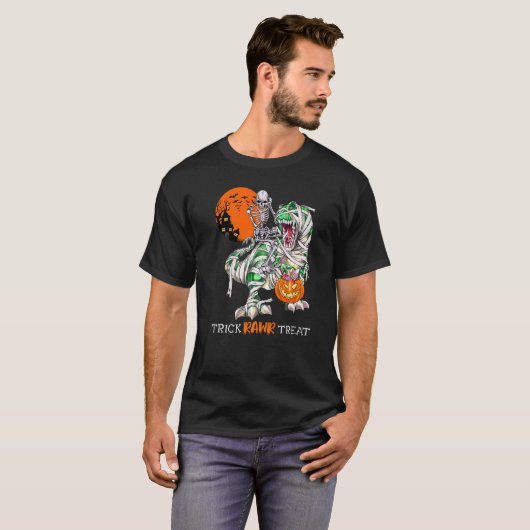 Trick Rawr Leckerei Skeleton Riding Dinosaur Rex H T-Shirt (Vorne ganz)