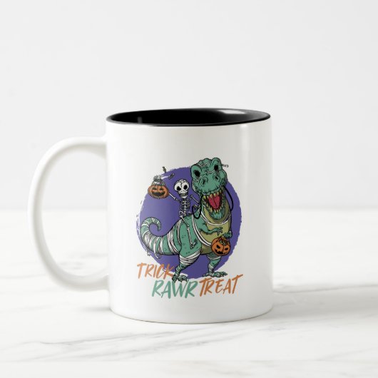 Trick Rawr Leckerei T Rex Dinosaur Mummy Halloween Zweifarbige Tasse (Links)