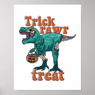 Trick Rawr Leckerei Zombie T Rex Halloween Dinosau Poster