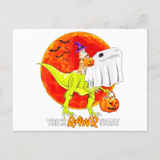 Trick Rawr Treat Halloween Corgi T Rex Dinosaur Postkarte