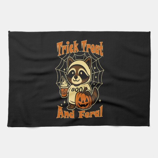 Trick Treat and Feral Cute Halloween Geschirrtuch (Horizontal)