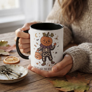 Tricks Are The Best Treats Vintage-Kürbisskelett Tasse