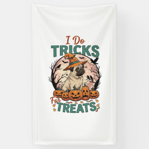 Tricks Behandlungen Halloween Mops Hexenhut Kürbis Banner