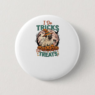 Tricks Behandlungen Halloween Mops Hexenhut Kürbis Button