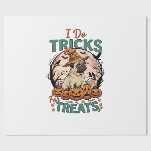 Tricks Behandlungen Halloween Mops Hexenhut Kürbis Geschenkpapier (Flach)