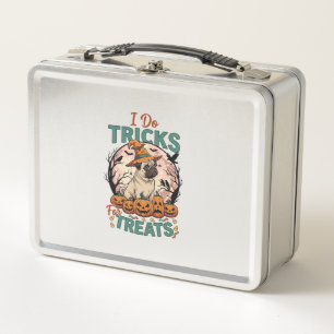 Tricks Behandlungen Halloween Mops Hexenhut Kürbis Metall Brotdose