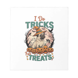 Tricks Behandlungen Halloween Mops Hexenhut Kürbis Notizblock