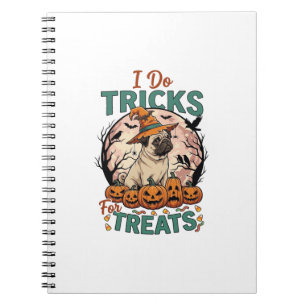 Tricks Behandlungen Halloween Mops Hexenhut Kürbis Notizblock